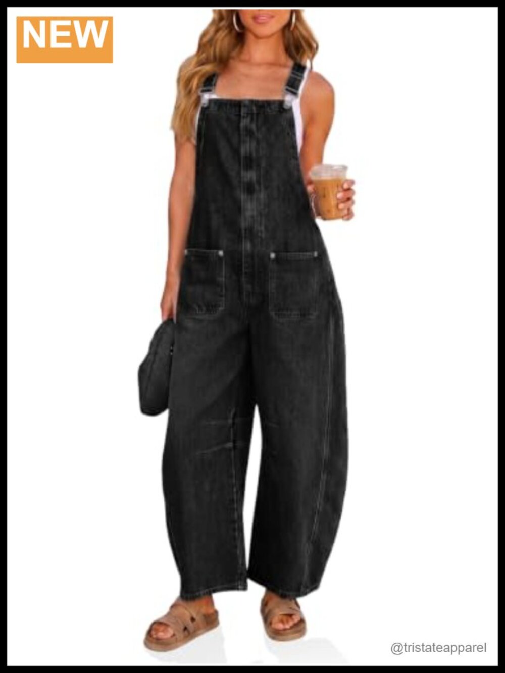 Baggy Barrel Leg Denim Overalls Adjustable Strap Front Zip Jean Jumpsuit
